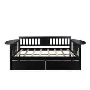 HomeRoots Espresso Wood Full Day Bed with Storage Drawers - Stylish, Versatile Sofa & Guest Bed Solution 602081