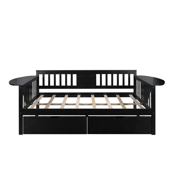 HomeRoots Espresso Wood Full Day Bed with Storage Drawers - Stylish, Versatile Sofa & Guest Bed Solution 602081
