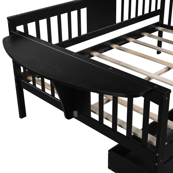 HomeRoots Espresso Wood Full Day Bed with Storage Drawers - Stylish, Versatile Sofa & Guest Bed Solution 602081