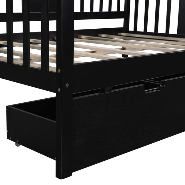 HomeRoots Espresso Wood Full Day Bed with Storage Drawers - Stylish, Versatile Sofa & Guest Bed Solution 602081