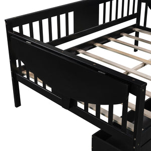 HomeRoots Espresso Wood Full Day Bed with Storage Drawers - Stylish, Versatile Sofa & Guest Bed Solution 602081