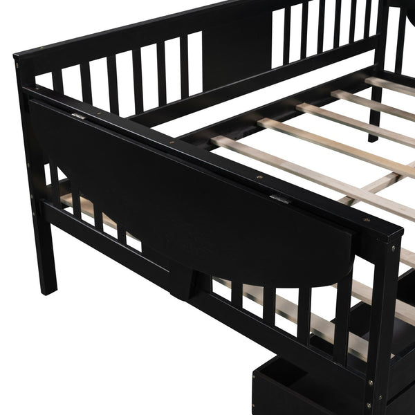 HomeRoots Espresso Wood Full Day Bed with Storage Drawers - Stylish, Versatile Sofa & Guest Bed Solution 602081