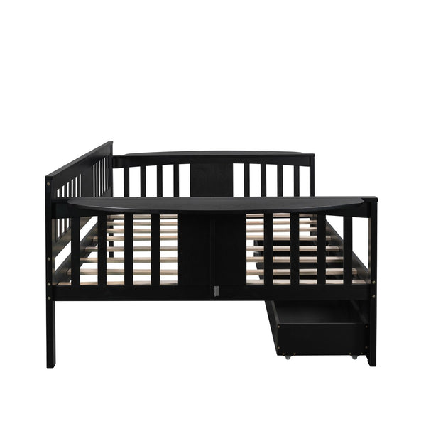 HomeRoots Espresso Wood Full Day Bed with Storage Drawers - Stylish, Versatile Sofa & Guest Bed Solution 602081