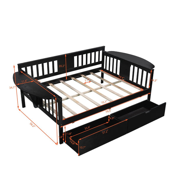 HomeRoots Espresso Wood Full Day Bed with Storage Drawers - Stylish, Versatile Sofa & Guest Bed Solution 602081