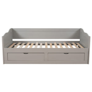 HomeRoots Gray Wood Twin Day Bed with Built-in Drawers – Modern Multifunctional Sofa and Sleeping Solution 602082