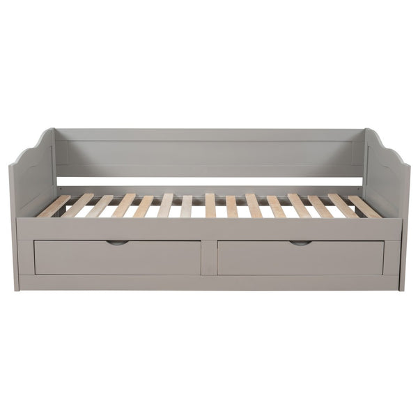 HomeRoots Gray Wood Twin Day Bed with Built-in Drawers – Modern Multifunctional Sofa and Sleeping Solution 602082