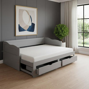 HomeRoots Gray Wood Twin Day Bed with Built-in Drawers – Modern Multifunctional Sofa and Sleeping Solution 602082