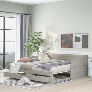 HomeRoots Gray Wood Twin Day Bed with Built-in Drawers – Modern Multifunctional Sofa and Sleeping Solution 602082