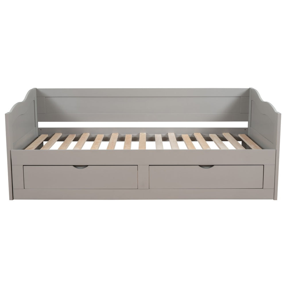 HomeRoots Gray Wood Twin Day Bed with Built-in Drawers – Modern Multifunctional Sofa and Sleeping Solution 602082
