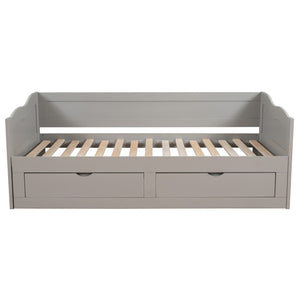 HomeRoots Gray Wood Twin Day Bed with Built-in Drawers – Modern Multifunctional Sofa and Sleeping Solution 602082