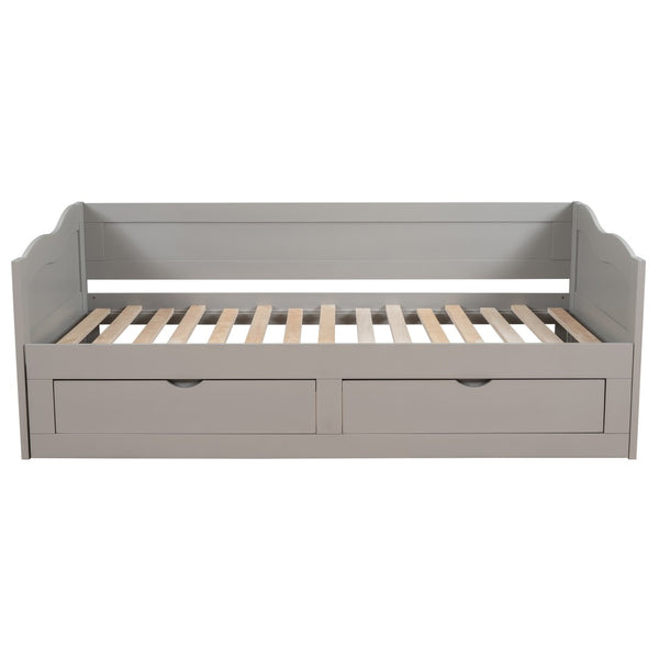 HomeRoots Gray Wood Twin Day Bed with Built-in Drawers – Modern Multifunctional Sofa and Sleeping Solution 602082