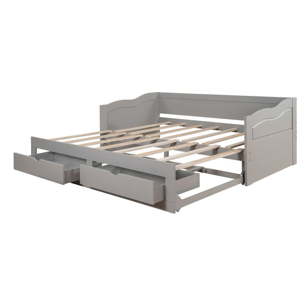 HomeRoots Gray Wood Twin Day Bed with Built-in Drawers – Modern Multifunctional Sofa and Sleeping Solution 602082