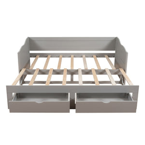 HomeRoots Gray Wood Twin Day Bed with Built-in Drawers – Modern Multifunctional Sofa and Sleeping Solution 602082