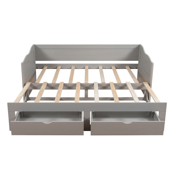 HomeRoots Gray Wood Twin Day Bed with Built-in Drawers – Modern Multifunctional Sofa and Sleeping Solution 602082