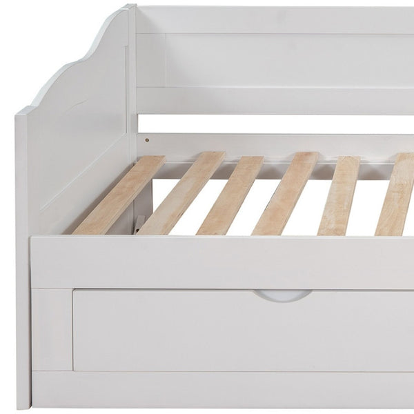 HomeRoots White Wood Twin Bed Frame with Integrated Storage Drawers – Modern Design for Cozy Bedrooms 602083