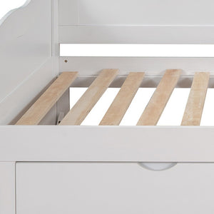 HomeRoots White Wood Twin Bed Frame with Integrated Storage Drawers – Modern Design for Cozy Bedrooms 602083