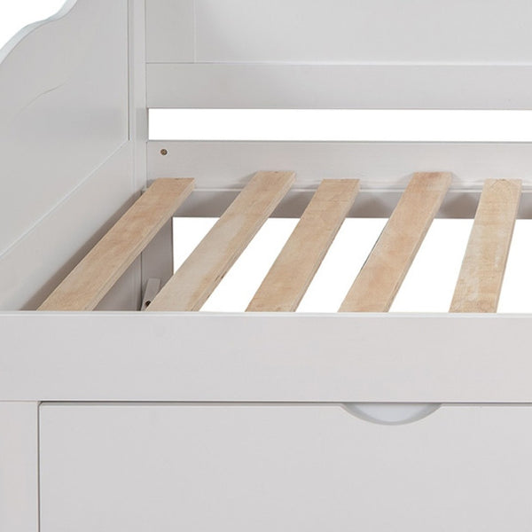 HomeRoots White Wood Twin Bed Frame with Integrated Storage Drawers – Modern Design for Cozy Bedrooms 602083