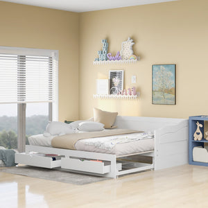 HomeRoots White Wood Twin Bed Frame with Integrated Storage Drawers – Modern Design for Cozy Bedrooms 602083