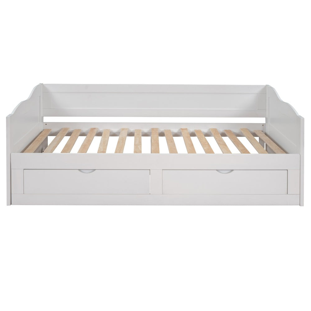 HomeRoots White Wood Twin Bed Frame with Integrated Storage Drawers – Modern Design for Cozy Bedrooms 602083