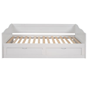 HomeRoots White Wood Twin Bed Frame with Integrated Storage Drawers – Modern Design for Cozy Bedrooms 602083