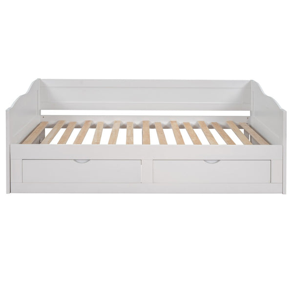 HomeRoots White Wood Twin Bed Frame with Integrated Storage Drawers – Modern Design for Cozy Bedrooms 602083