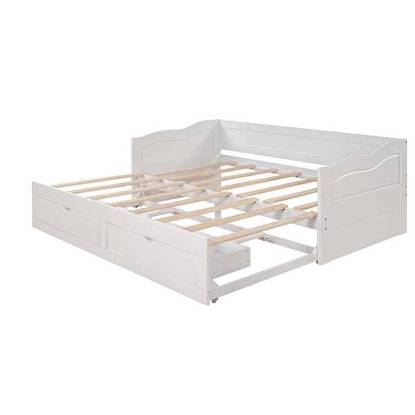 HomeRoots White Wood Twin Bed Frame with Integrated Storage Drawers – Modern Design for Cozy Bedrooms 602083