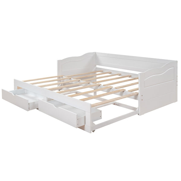 HomeRoots White Wood Twin Bed Frame with Integrated Storage Drawers – Modern Design for Cozy Bedrooms 602083