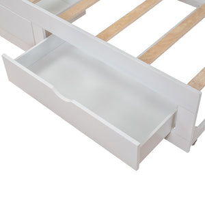 HomeRoots White Wood Twin Bed Frame with Integrated Storage Drawers – Modern Design for Cozy Bedrooms 602083