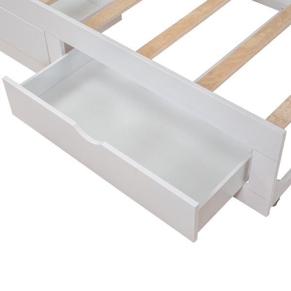 HomeRoots White Wood Twin Bed Frame with Integrated Storage Drawers – Modern Design for Cozy Bedrooms 602083