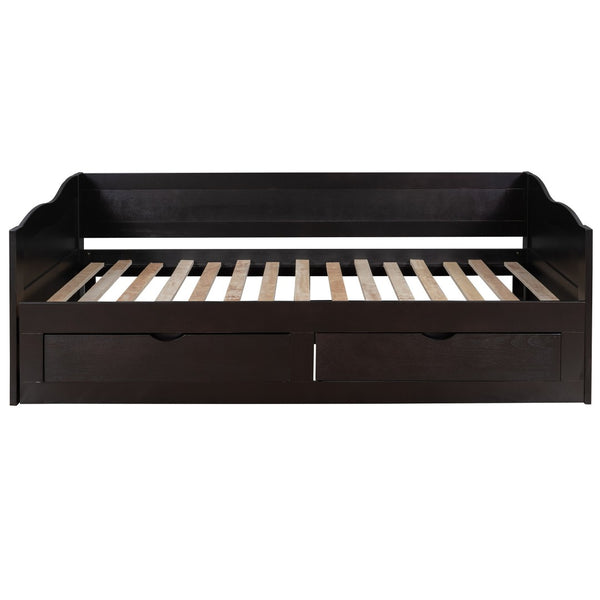 HomeRoots Espresso Wood Twin Daybed with Drawers – Stylish Versatile Seating & Sleeping Solution for Any Room 602084