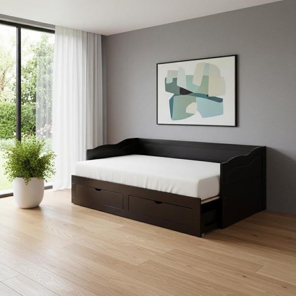 HomeRoots Espresso Wood Twin Daybed with Drawers – Stylish Versatile Seating & Sleeping Solution for Any Room 602084