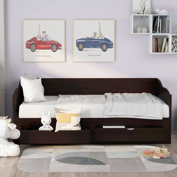 HomeRoots Espresso Wood Twin Daybed with Drawers – Stylish Versatile Seating & Sleeping Solution for Any Room 602084