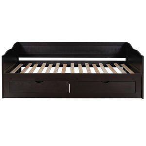 HomeRoots Espresso Wood Twin Daybed with Drawers – Stylish Versatile Seating & Sleeping Solution for Any Room 602084