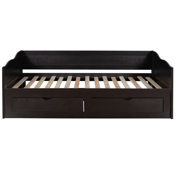 HomeRoots Espresso Wood Twin Daybed with Drawers – Stylish Versatile Seating & Sleeping Solution for Any Room 602084
