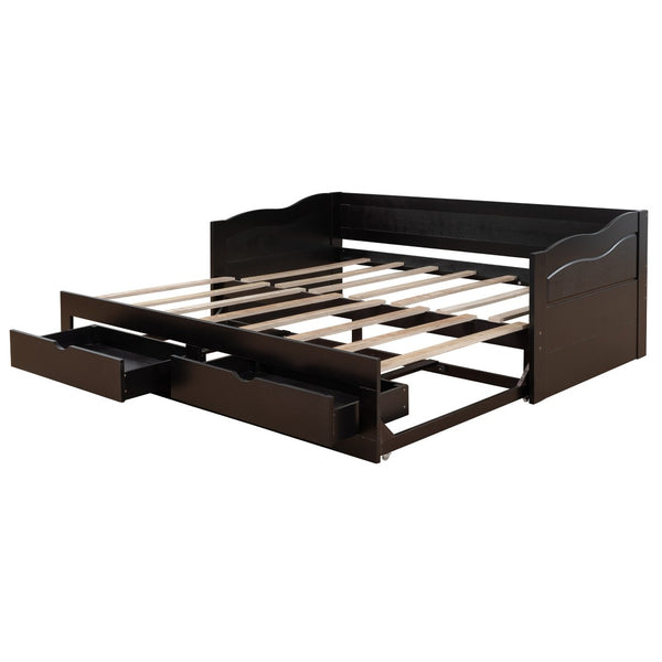 HomeRoots Espresso Wood Twin Daybed with Drawers – Stylish Versatile Seating & Sleeping Solution for Any Room 602084