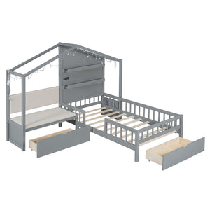HomeRoots Gray Wood Twin House Bed - Modern Playful Design for Cozy Bedrooms with Sturdy Support & Style 602085