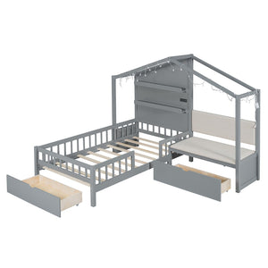 HomeRoots Gray Wood Twin House Bed - Modern Playful Design for Cozy Bedrooms with Sturdy Support & Style 602085
