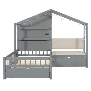 HomeRoots Gray Wood Twin House Bed - Modern Playful Design for Cozy Bedrooms with Sturdy Support & Style 602085