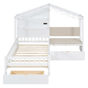 HomeRoots White Wood Twin House Bed Frame - Modern Minimalist Design, Durable, No Box Spring Needed, Cozy Style 602086