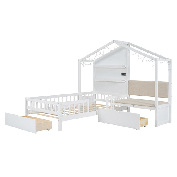 HomeRoots White Wood Twin House Bed Frame - Modern Minimalist Design, Durable, No Box Spring Needed, Cozy Style 602086