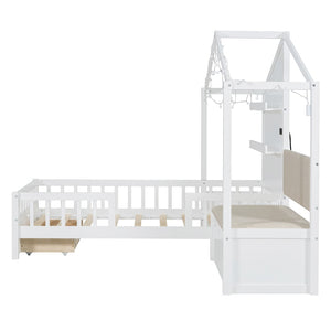 HomeRoots White Wood Twin House Bed Frame - Modern Minimalist Design, Durable, No Box Spring Needed, Cozy Style 602086