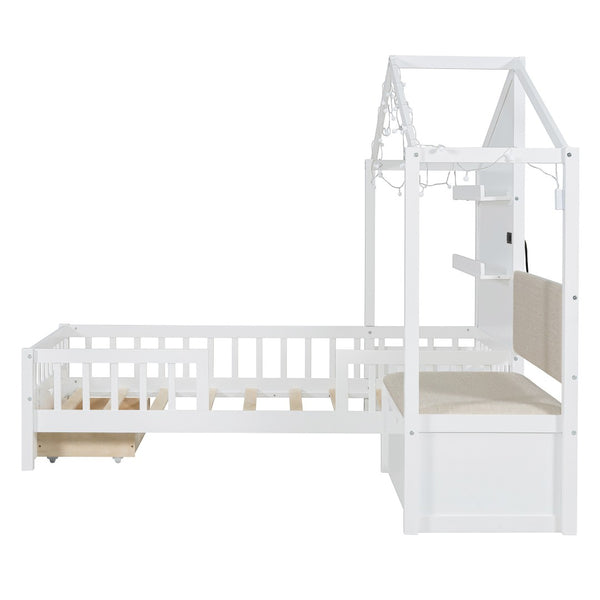 HomeRoots White Wood Twin House Bed Frame - Modern Minimalist Design, Durable, No Box Spring Needed, Cozy Style 602086