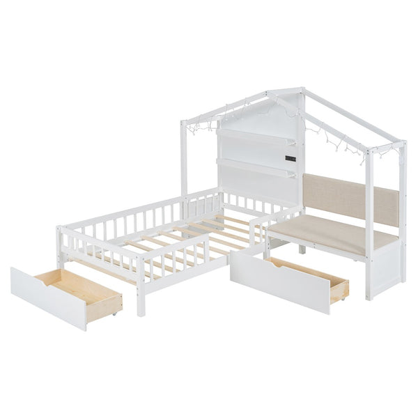 HomeRoots White Wood Twin House Bed Frame - Modern Minimalist Design, Durable, No Box Spring Needed, Cozy Style 602086
