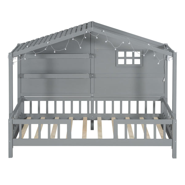 HomeRoots Gray Wood Twin Canopy Bed Frame - Modern Elegance with Sturdy Support for a Restful Bedroom Retreat 602087