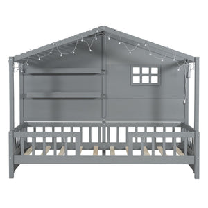 HomeRoots Gray Wood Twin Canopy Bed Frame - Modern Elegance with Sturdy Support for a Restful Bedroom Retreat 602087
