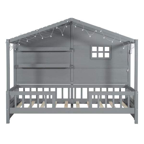 HomeRoots Gray Wood Twin Canopy Bed Frame - Modern Elegance with Sturdy Support for a Restful Bedroom Retreat 602087