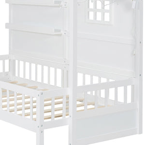 HomeRoots White Wood Twin Canopy Bed Frame - Modern Design for Small Spaces, Stylish & Durable Sleep Solution 602088