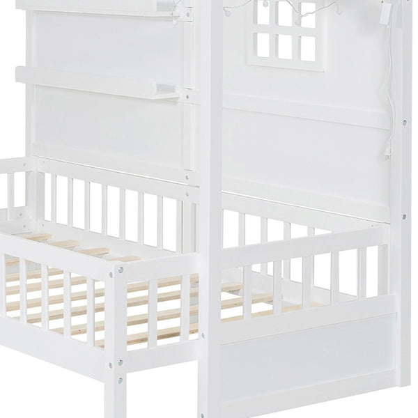 HomeRoots White Wood Twin Canopy Bed Frame - Modern Design for Small Spaces, Stylish & Durable Sleep Solution 602088