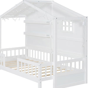 HomeRoots White Wood Twin Canopy Bed Frame - Modern Design for Small Spaces, Stylish & Durable Sleep Solution 602088