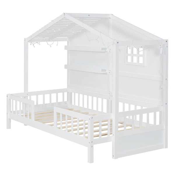 HomeRoots White Wood Twin Canopy Bed Frame - Modern Design for Small Spaces, Stylish & Durable Sleep Solution 602088